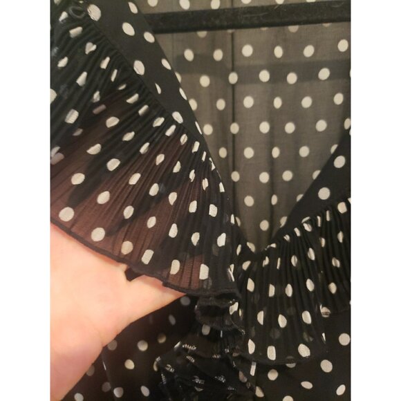 ZARA Dress  Polka Dot Peter Pan Collar Black White Sz XL Sheer Lined Long Sleeve - Picture 4 of 8